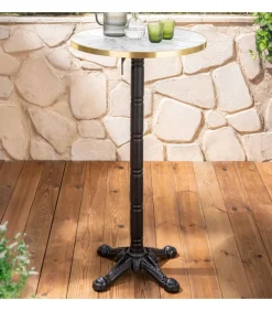 New 60 cm ronde hoge tafel kantelbaar wit/goud en zwart marmeren blad Tuinmeubelen