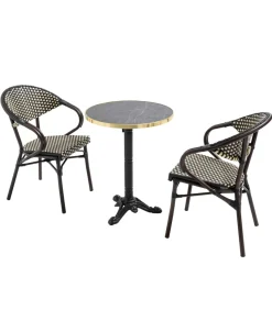 Oviala 60 cm verstelbare zwartmarmeren terrastafel en 2 zwarte stoelen