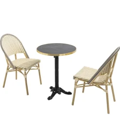 Oviala 60 cm verstelbare zwartmarmeren terrastafel en 2 grijze stoelen