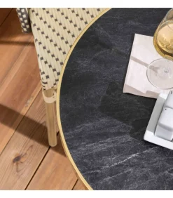 Oviala 60 cm verstelbare zwartmarmeren terrastafel en 2 grijze stoelen