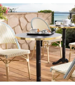 Oviala 60 cm verstelbare zwartmarmeren terrastafel en 2 blauwe stoelen