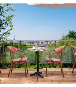 Best 60 cm verstelbare zwartmarmeren terrastafel en 2 rode stoelen Tuinmeubelen