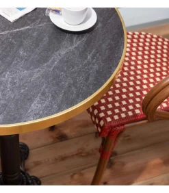 Best 60 cm verstelbare zwartmarmeren terrastafel en 2 rode stoelen Tuinmeubelen