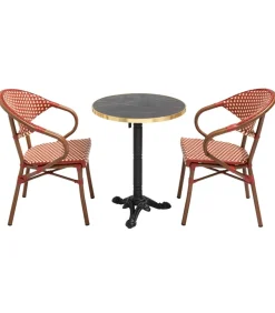 Best 60 cm verstelbare zwartmarmeren terrastafel en 2 rode stoelen Tuinmeubelen