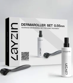 LAYZIN 0.55 mm Dermaroller SET inclusief Cleansing Spray