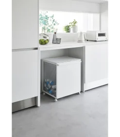 YAMAZAKI Afvalscheidingsprullenbak met wielen - 2 comp - Tower - Wit