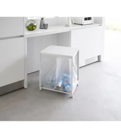 YAMAZAKI Afvalscheidingsprullenbak met wielen - 2 comp - Tower - Wit