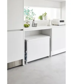 YAMAZAKI Afvalscheidingsprullenbak met wielen - 3 comp - Tower - Wit