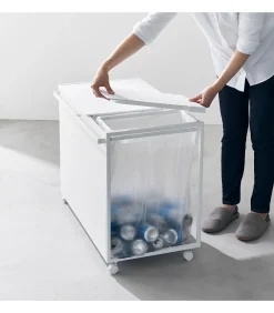 YAMAZAKI Afvalscheidingsprullenbak met wielen - 3 comp - Tower - Wit