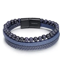 Heren TrendFox Armband Heren - Blauw Leer Met Blauwe Kralen