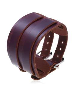 Sale Armband Heren - Breed Bruin Leder met Dubbele Gesp Heren Armbanden