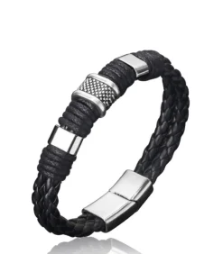 Hot Armband Heren - Zwart Leer met Stalen Accenten Heren Armbanden