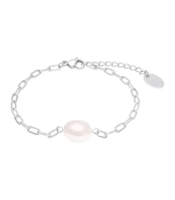 DAMES s.Oliver Armband m.Anh. voor dames, roestvrij staal, gekweekte zoetwaterparel