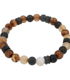 Heren s.Oliver Armband voor mannen, roestvrij staal, stalen kralen, agaat