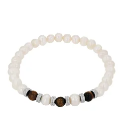 Clearance Armband voor mannen, roestvrij staal, tijgeroog, gekweekte zoetwaterparel Heren Armbanden