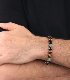 Heren Amor Armband voor mannen, roestvrij staal, tijgeroog, agaat