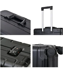 New Athens Aluminium Trunk Koffer 4 Wielen Zwarte Trolleys