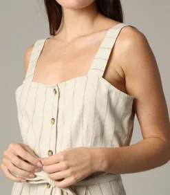 DAMES Deeluxe AYLA - Gestreepte linnen damesjumpsuit met knoopsluiting aan de voorkant