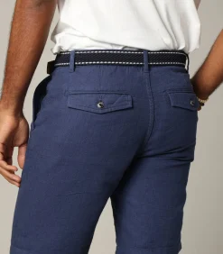 Heren Deeluxe BAGEL - Riem met marineblauwe elastische gesp en bruin leer