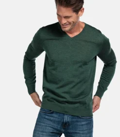 Heren Baileys Merino Wol V-hals Trui – Donkergroen