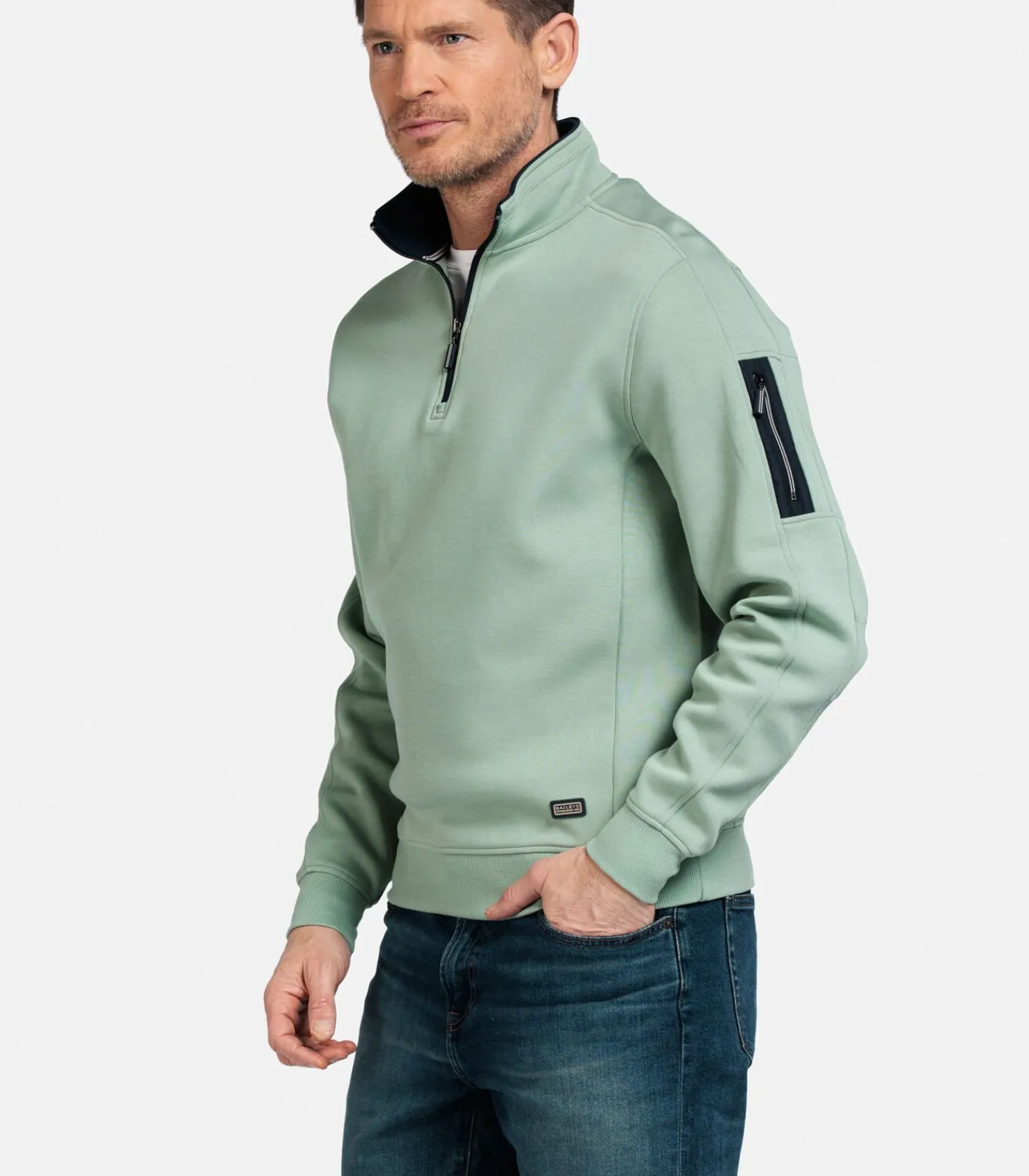 New Sweater met Halve Rits – Misty Groen Heren Truien & Cardigans