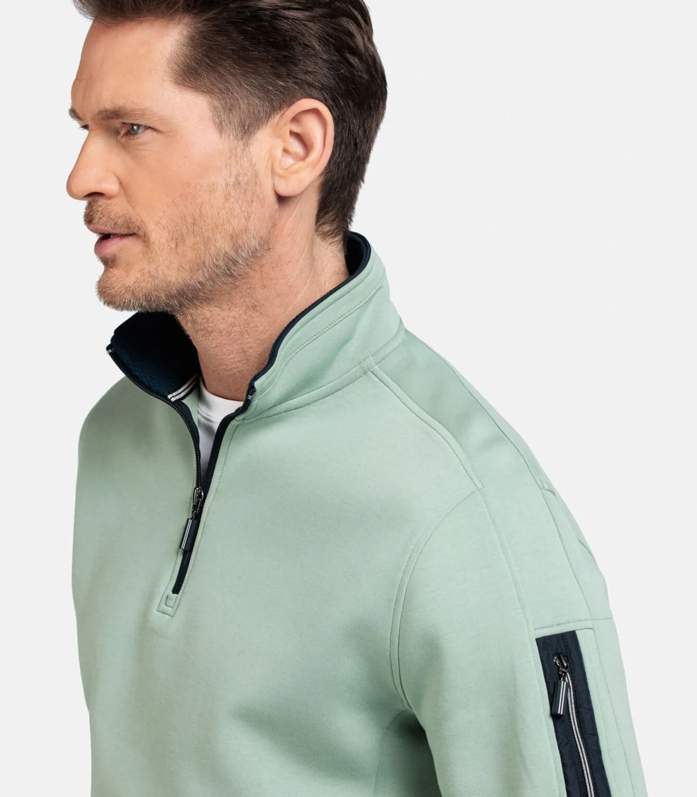 New Sweater met Halve Rits – Misty Groen Heren Truien & Cardigans