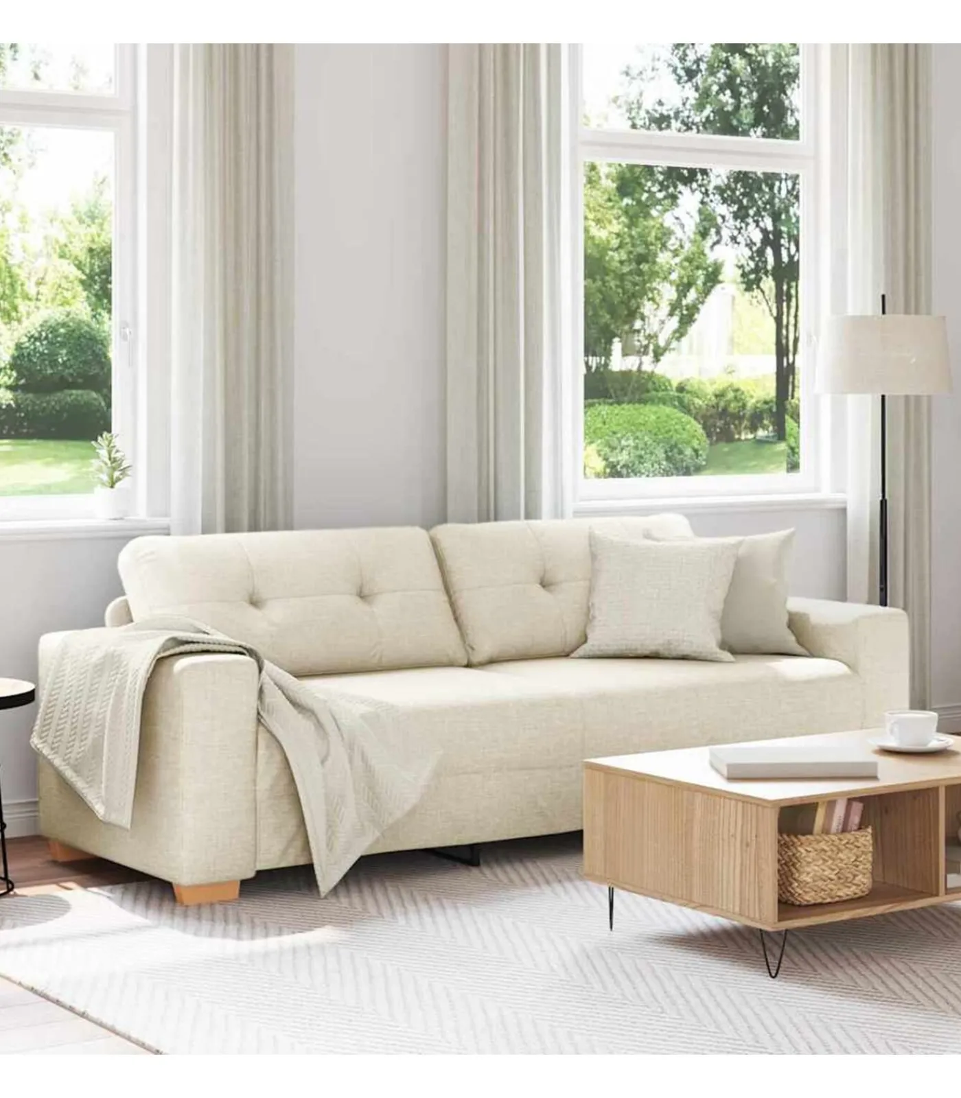 vidaXL Bank met kussen met kussen Beige 220 x 78 x 84 cm Linnen