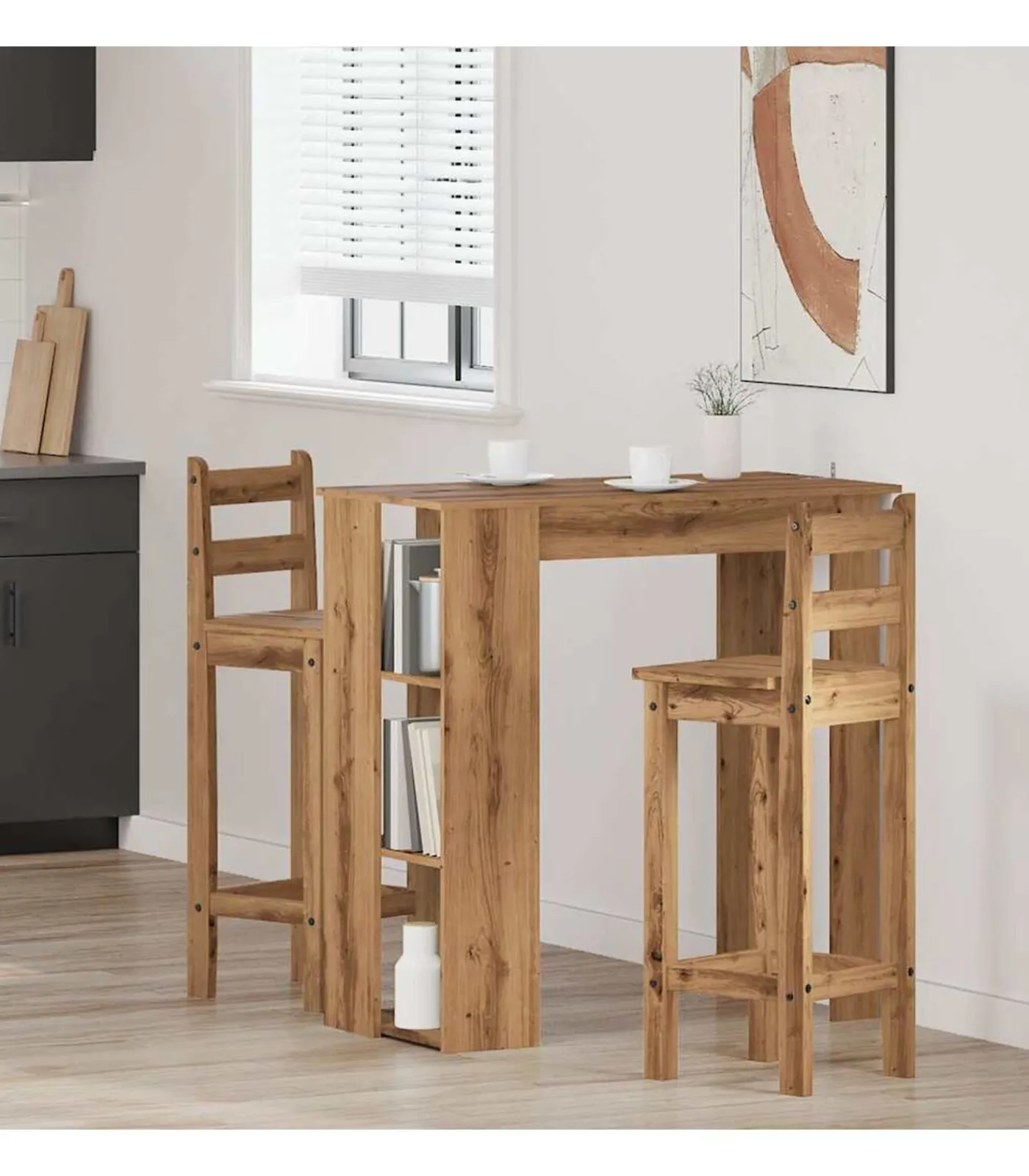 Bartafel met schap 102x50x103,5cm bewerkt hout artisanaal eiken Tafels