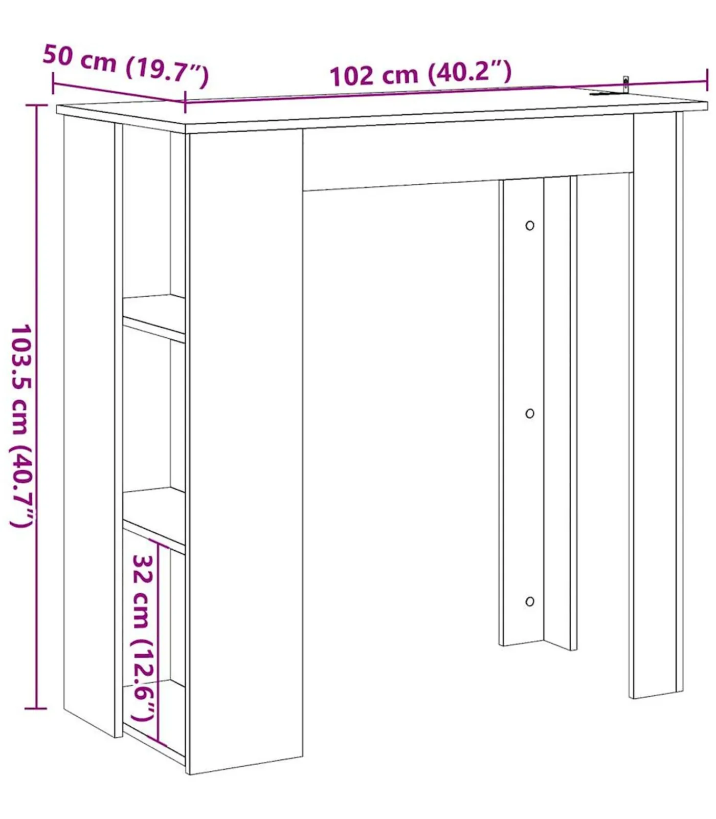 Bartafel met schap 102x50x103,5cm bewerkt hout artisanaal eiken Tafels