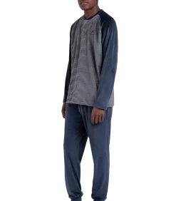 Heren ADMAS Basic Pyjama fluwelen outfit broek top lange mouwen