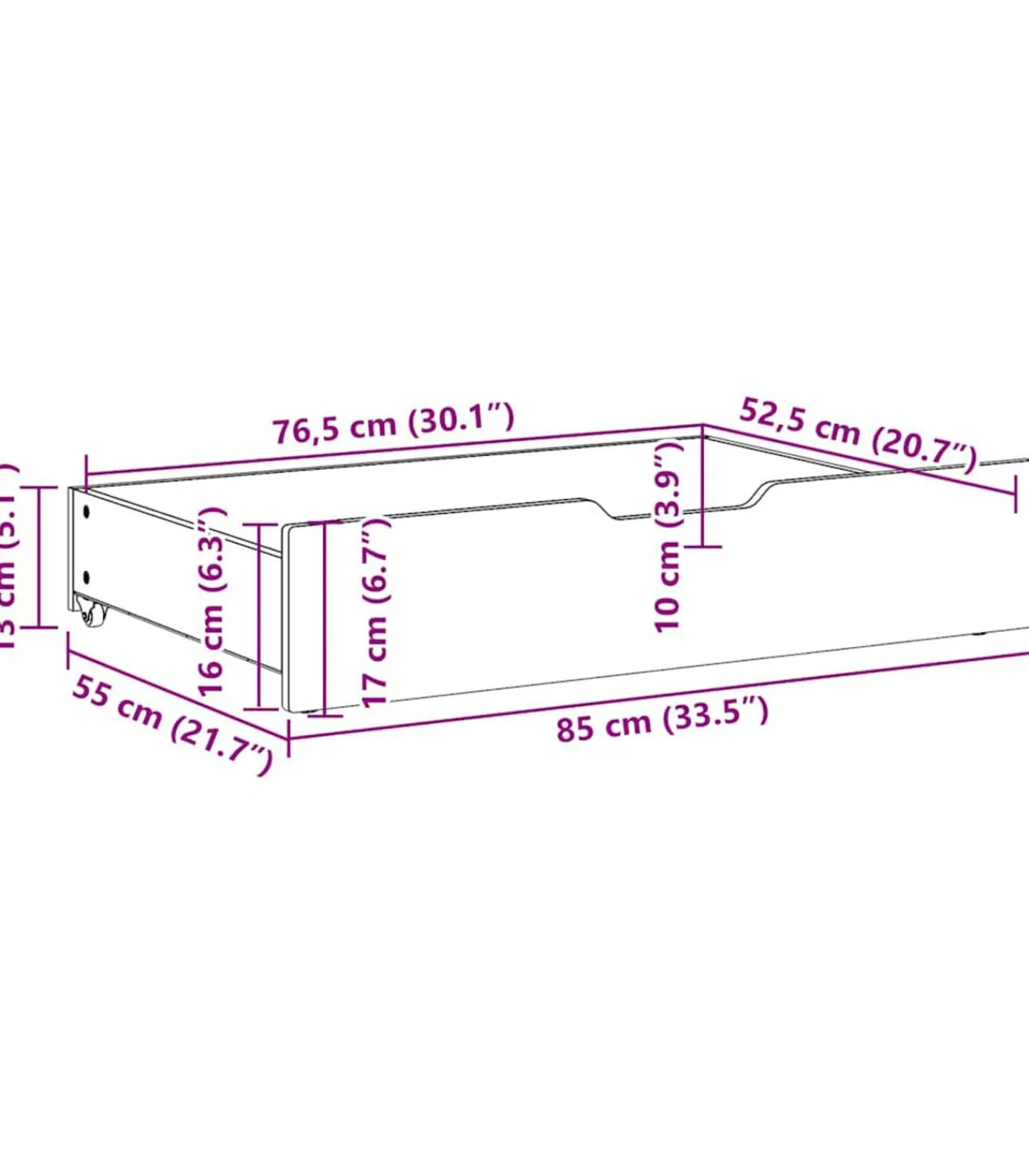 vidaXL Bedlades 2 st met wieltjes 85x55x17 cm massief grenenhout