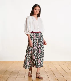 DAMES La Fée Maraboutée Bedrukte lange rok met elastiek in de taille in donkergroen