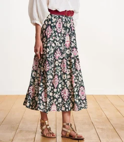 DAMES La Fée Maraboutée Bedrukte lange rok met elastiek in de taille in donkergroen