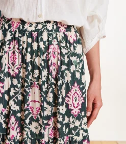 DAMES La Fée Maraboutée Bedrukte lange rok met elastiek in de taille in donkergroen