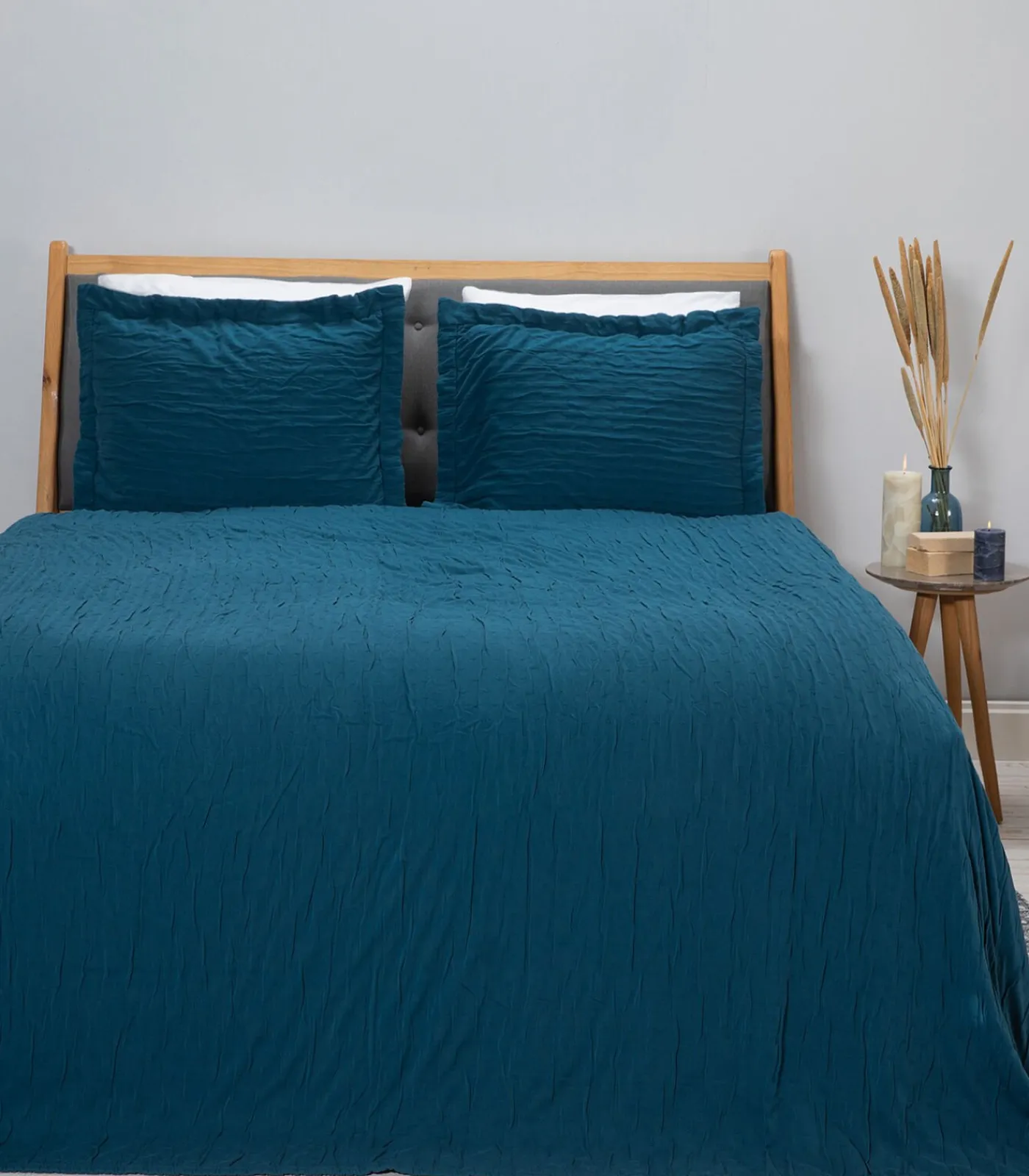 Chakra Bedsprei set 2 personen Leron Seti 240x260 cm Benzine blauw (1 Bedsprei, 2 Kussenslopen)