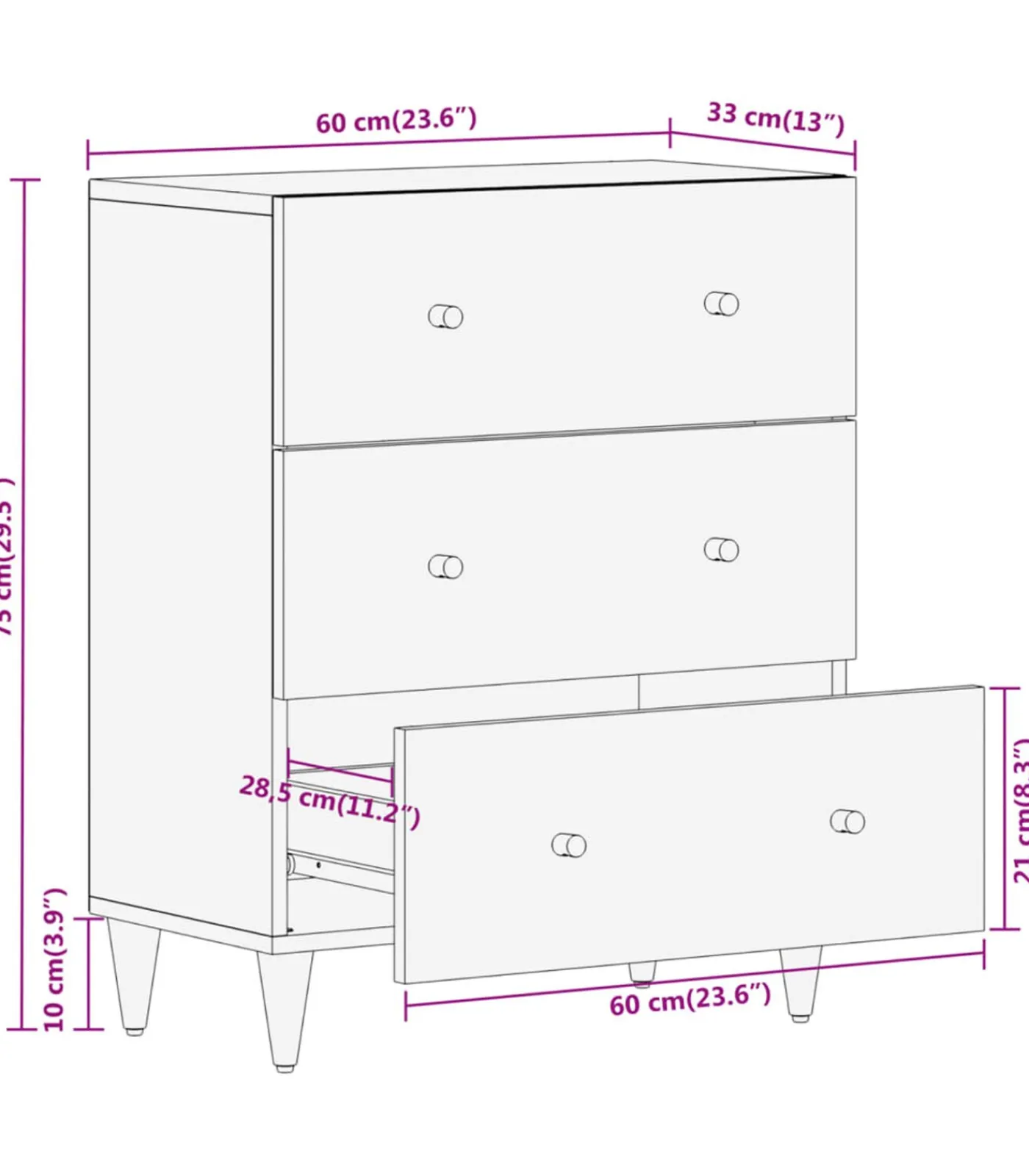 Best Bijzetkast 60x33x75 cm massief mangohout Meubels