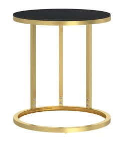 vidaXL Bijzettafel 45 cm gehard glas goudkleurig en zwart