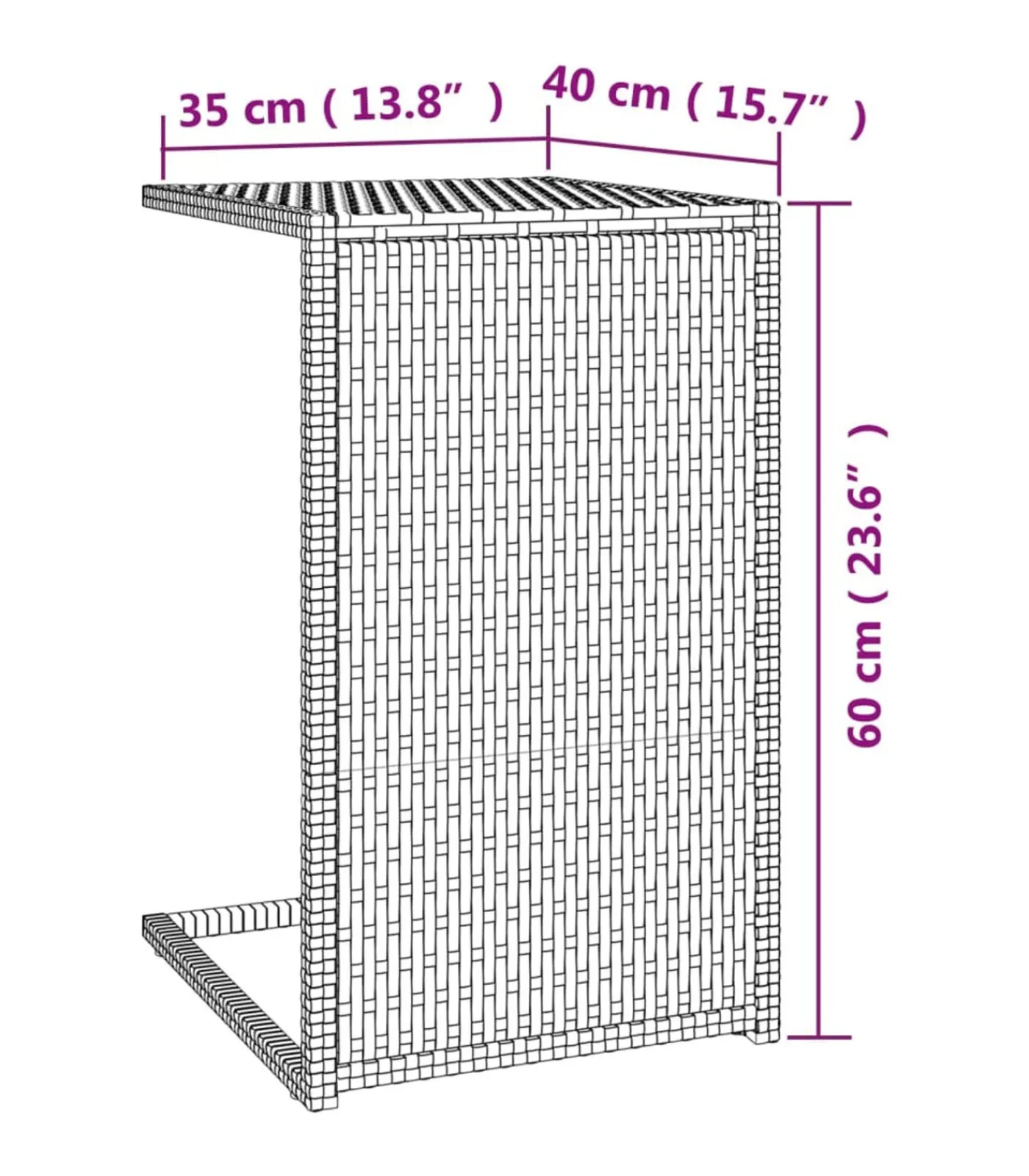 vidaXL Bijzettafel C-vormig 40x35x60 cm poly rattan bruin