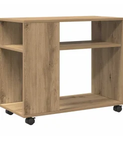 vidaXL Bijzettafel met wieltjes 70x35x60 cm hout artisanaal eikenkleur