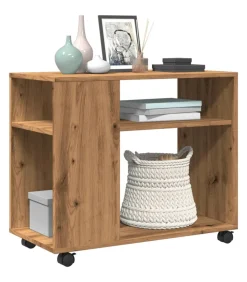 vidaXL Bijzettafel met wieltjes 70x35x60 cm hout artisanaal eikenkleur