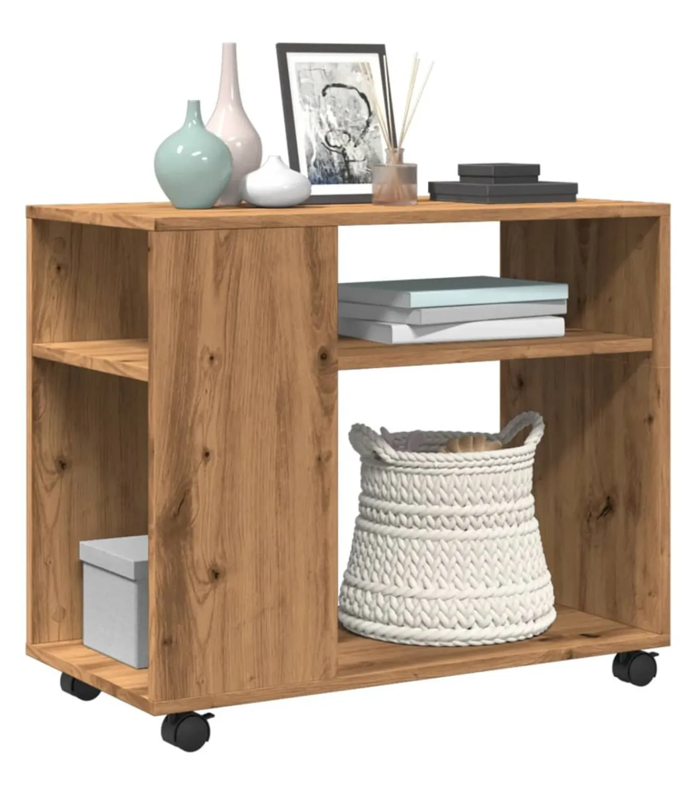 vidaXL Bijzettafel met wieltjes 70x35x60 cm hout artisanaal eikenkleur