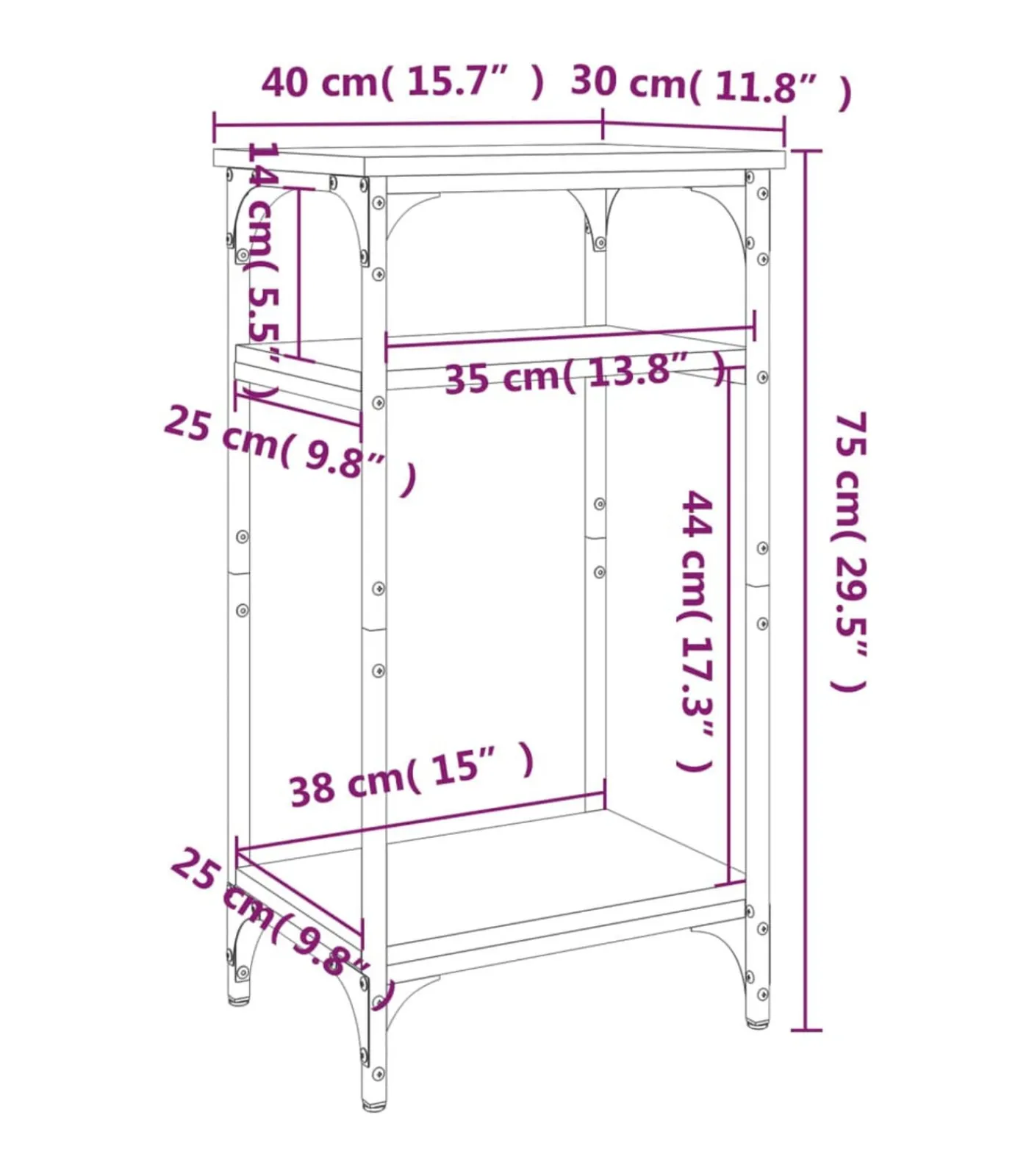 vidaXL Bijzettafel 40x30x75 cm bewerkt hout gerookt eikenkleurig