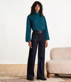 DAMES La Fée Maraboutée Blauw iriserende gebreide trui, lange mouwen, col