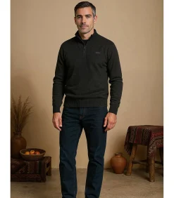 Outlet Blauwe herentrui met ritskraag Heren Truien & Cardigans