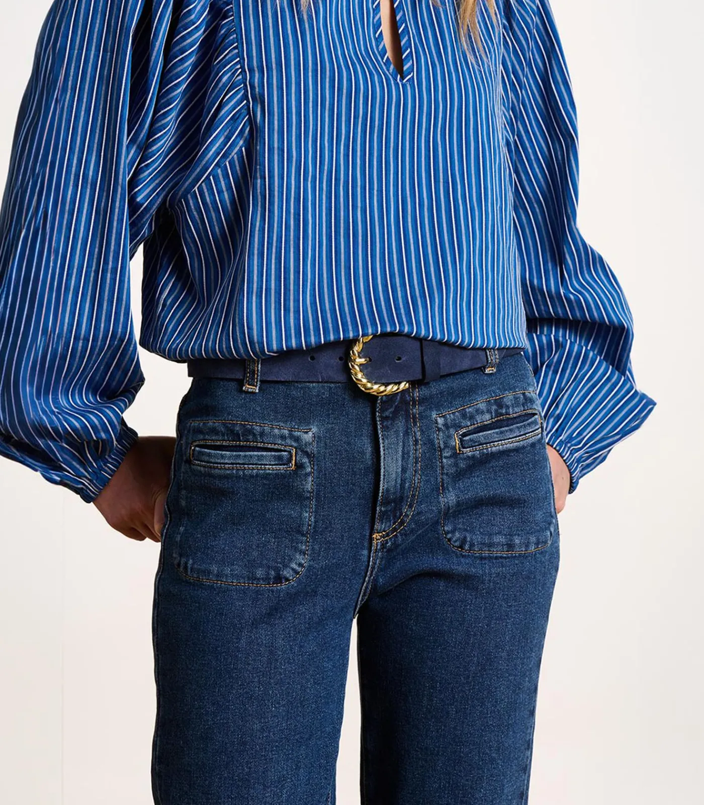 DAMES La Fée Maraboutée Blauwe leren riem met gedraaide gesp