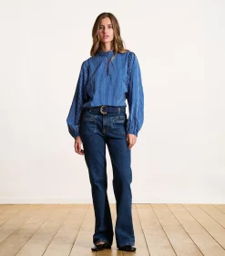 DAMES La Fée Maraboutée Blauwe leren riem met gedraaide gesp