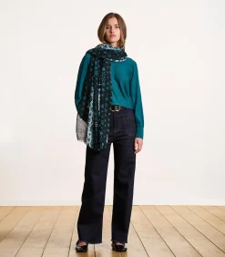 Sale Blauwe wollen sjaal met print DAMES Sjaals