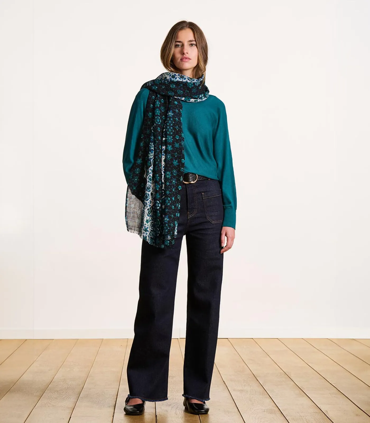 Sale Blauwe wollen sjaal met print DAMES Sjaals