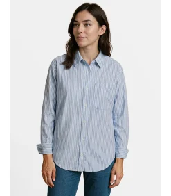 Online Blauw-wit gevoerde damesblouse DAMES Overhemden & Blouses