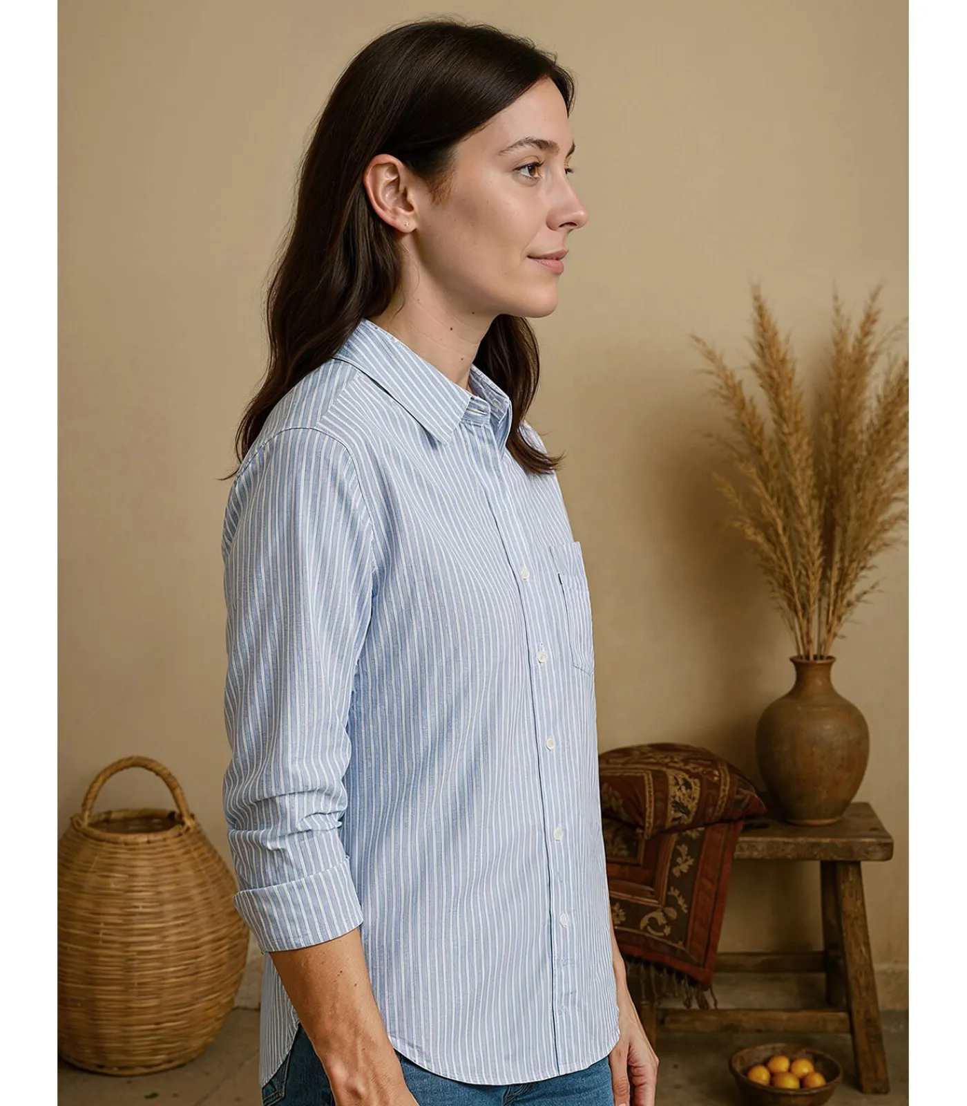 Online Blauw-wit gevoerde damesblouse DAMES Overhemden & Blouses